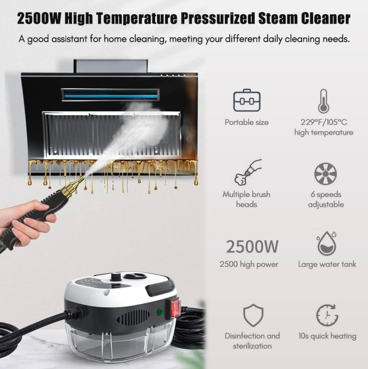 اكتشف جهاز التنظيف بالبخار الأصلي متعدد الاستخدامات 15S heating up 2500w😱🔥✨ | تنظيف عميق و تعقيم فوري، بدون مواد كيميائية!